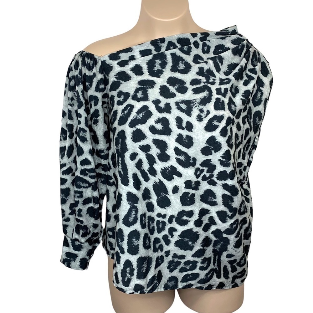 1x Zanzea Leopard Print Blouse One Shoulder Asymmetrical Plus Animal Print
